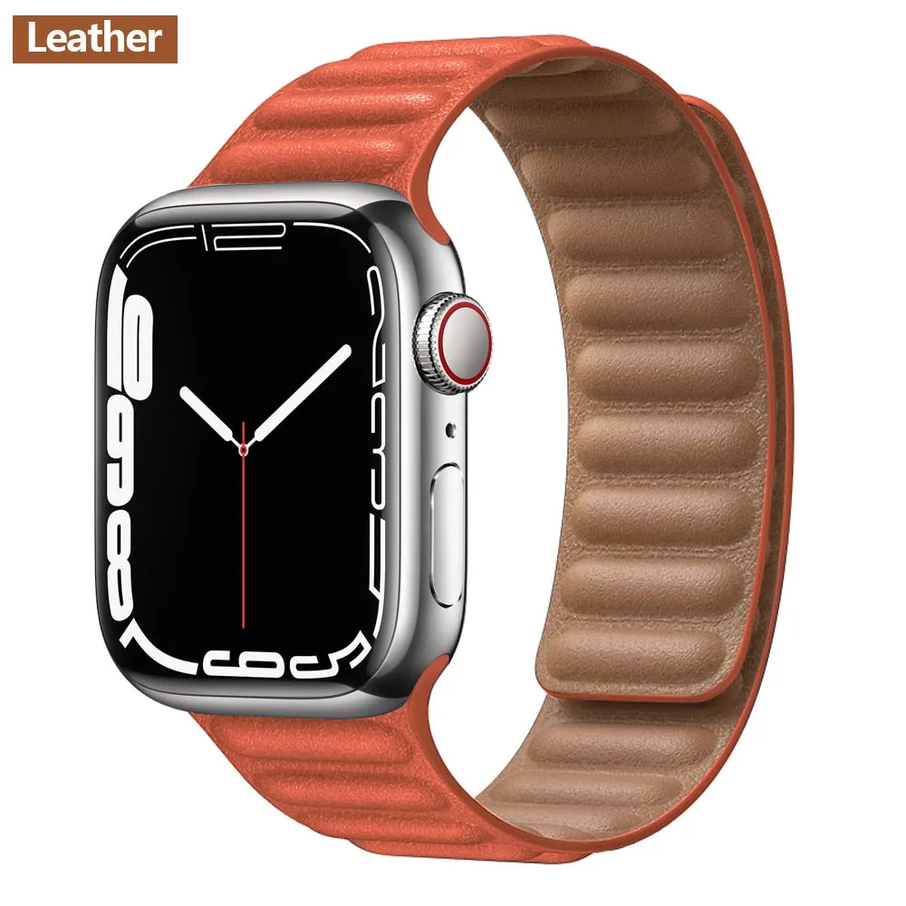 Leather Link For Apple watch band 44mm 40mm 41mm 45mm 42mm 38mm original Magnetic Loop bracelet iWatch series 3 5 4 SE 6 7 strap