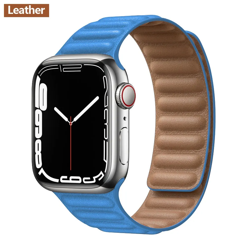 Leather Link For Apple watch band 44mm 40mm 41mm 45mm 42mm 38mm original Magnetic Loop bracelet iWatch series 3 5 4 SE 6 7 strap