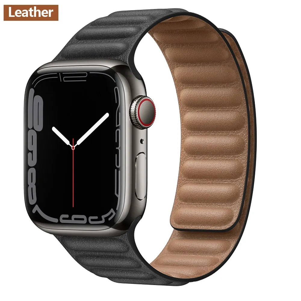 Leather Link For Apple watch band 44mm 40mm 41mm 45mm 42mm 38mm original Magnetic Loop bracelet iWatch series 3 5 4 SE 6 7 strap