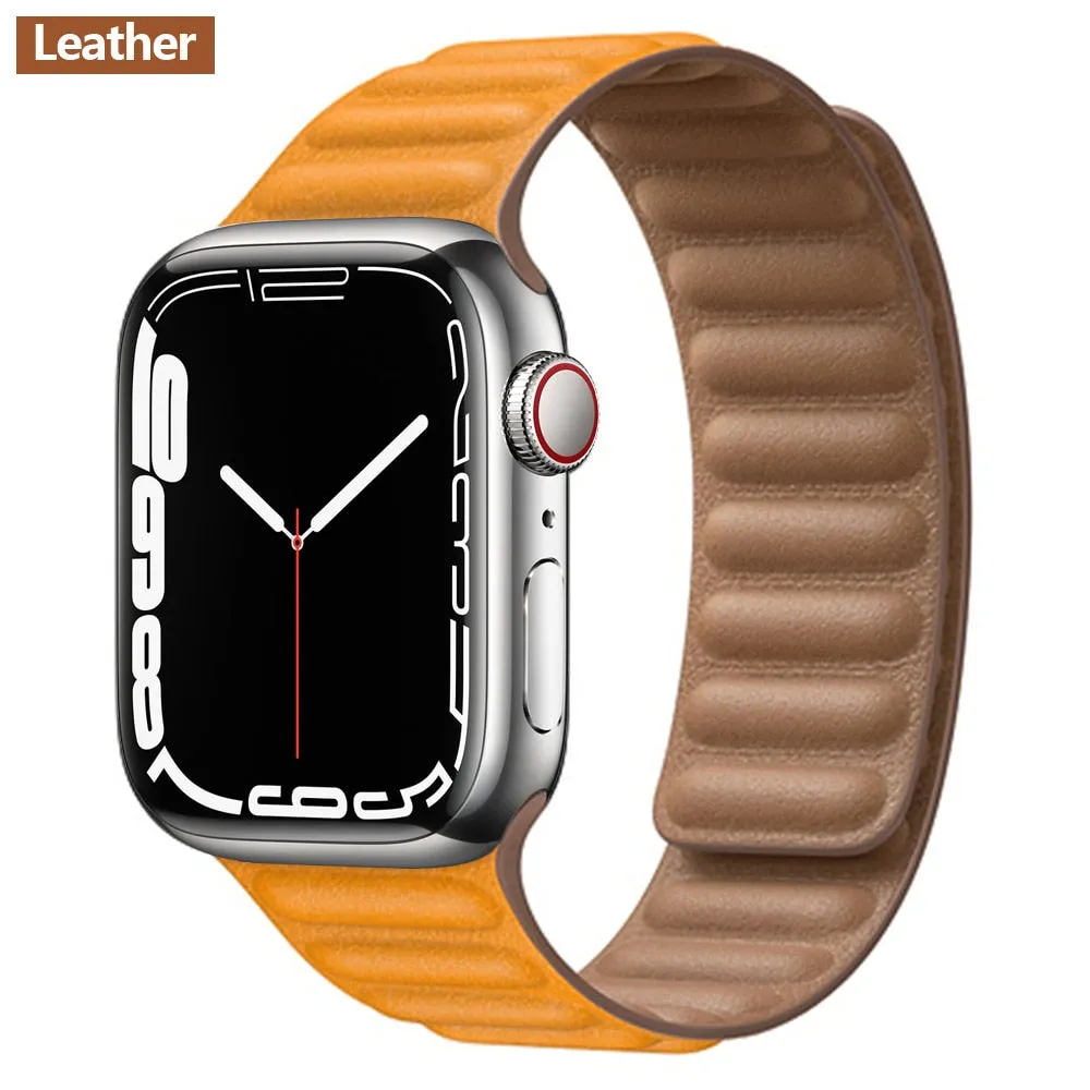 Leather Link For Apple watch band 44mm 40mm 41mm 45mm 42mm 38mm original Magnetic Loop bracelet iWatch series 3 5 4 SE 6 7 strap