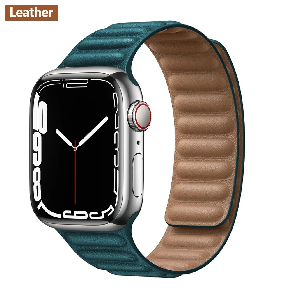 Leather Link For Apple watch band 44mm 40mm 41mm 45mm 42mm 38mm original Magnetic Loop bracelet iWatch series 3 5 4 SE 6 7 strap