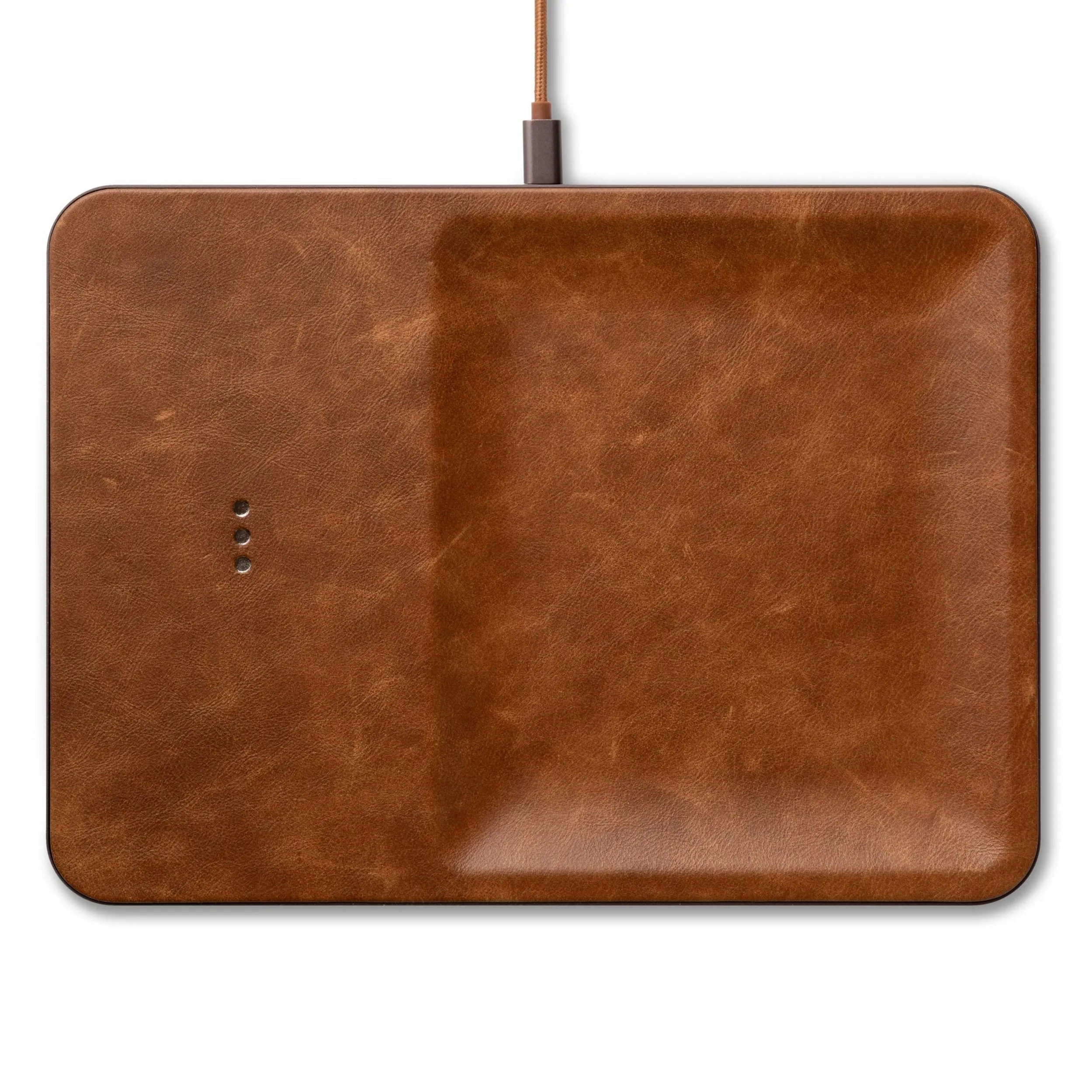 Leather Wireless Charger with Valet Tray: Saddle