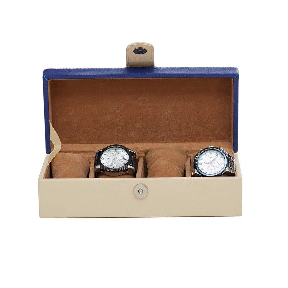 Leather World Unisex Beige 4 Slots Watch Organiser Box