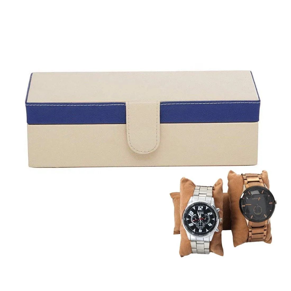 Leather World Unisex Beige 4 Slots Watch Organiser Box