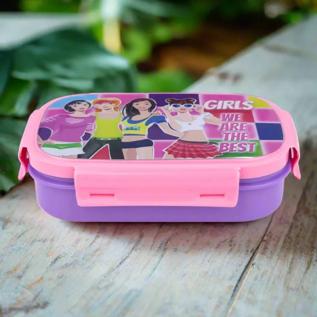 Liza Cartoon Printed Pink 2 Compartment Tiffin Box for School Kids