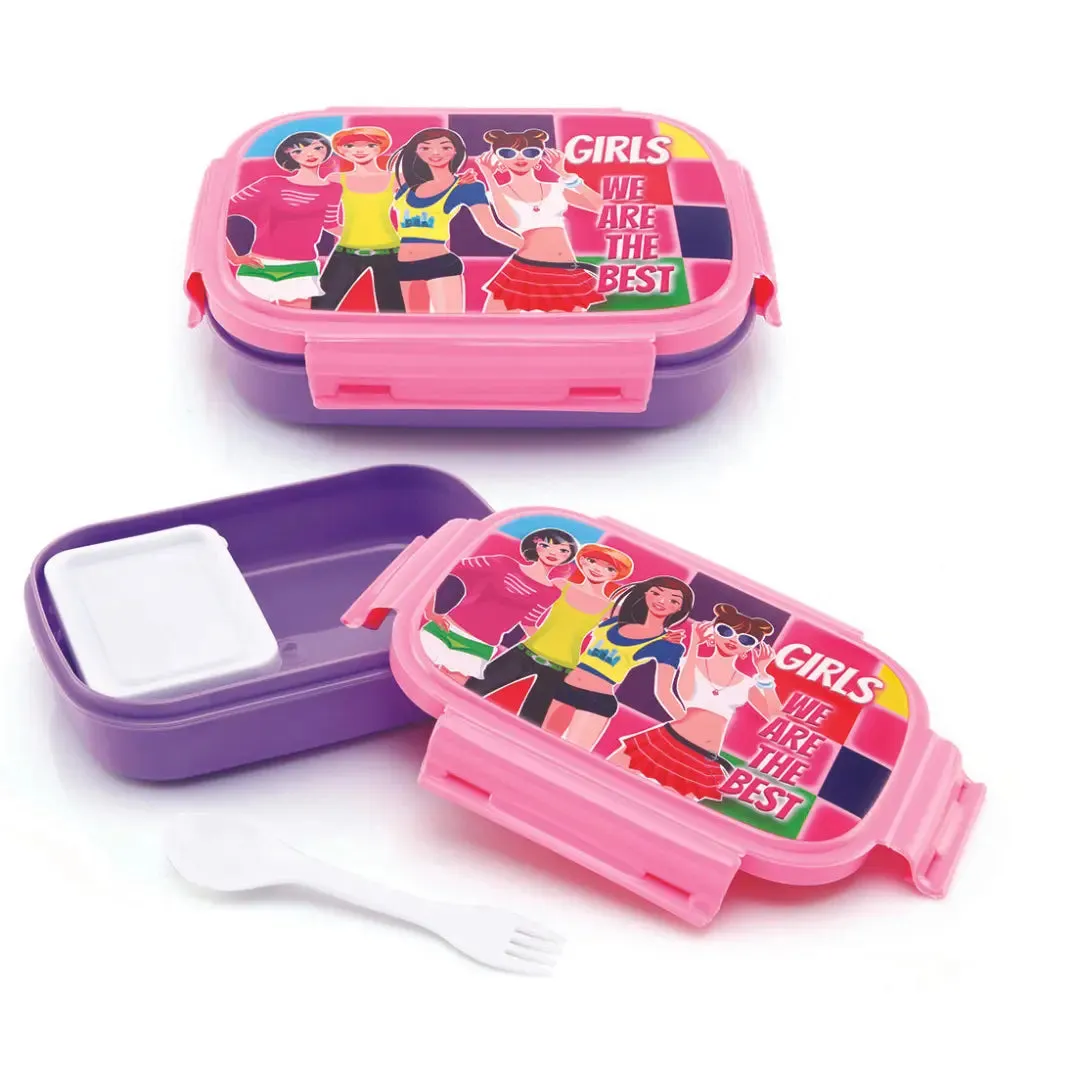 Liza Cartoon Printed Pink 2 Compartment Tiffin Box for School Kids