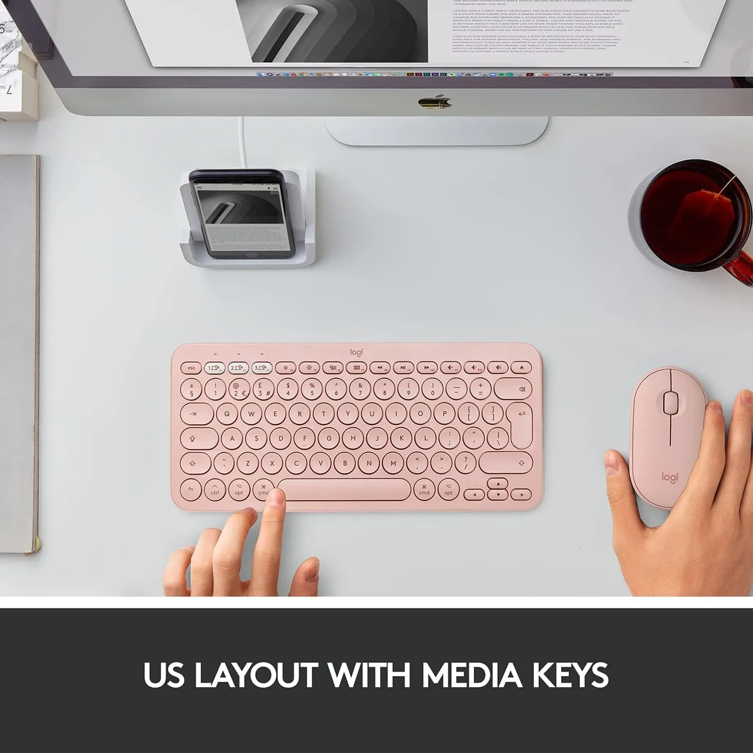 Logitech K380 Multi-Device Bluetooth Keyboard for Mac with Compact Slim Profile, Easy-Switch up to 3 Devices, Scissor Keys, 2 Year Battery, macOS/iOS/iPadOS, QWERTY UK English Layout - Rose