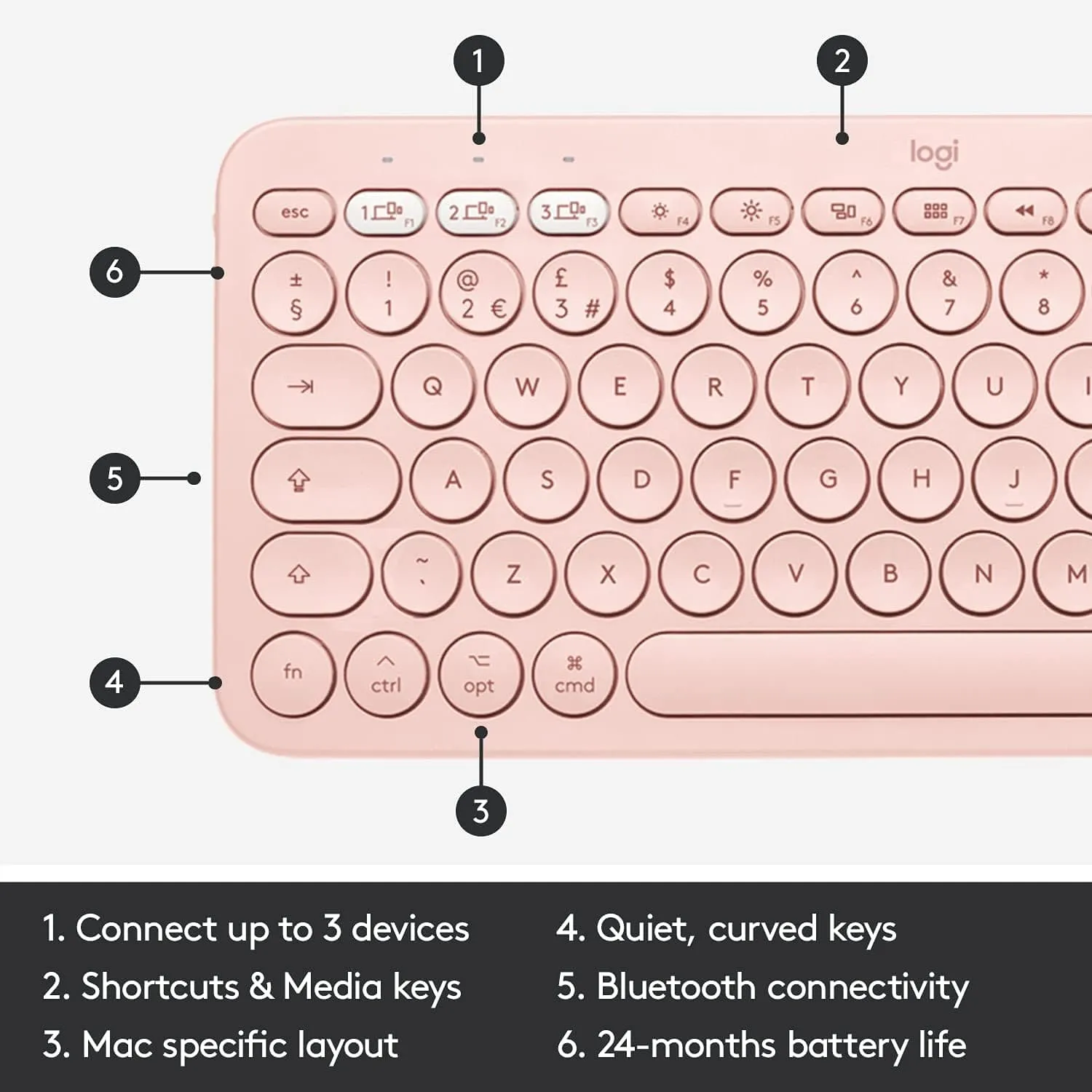 Logitech K380 Multi-Device Bluetooth Keyboard for Mac with Compact Slim Profile, Easy-Switch up to 3 Devices, Scissor Keys, 2 Year Battery, macOS/iOS/iPadOS, QWERTY UK English Layout - Rose