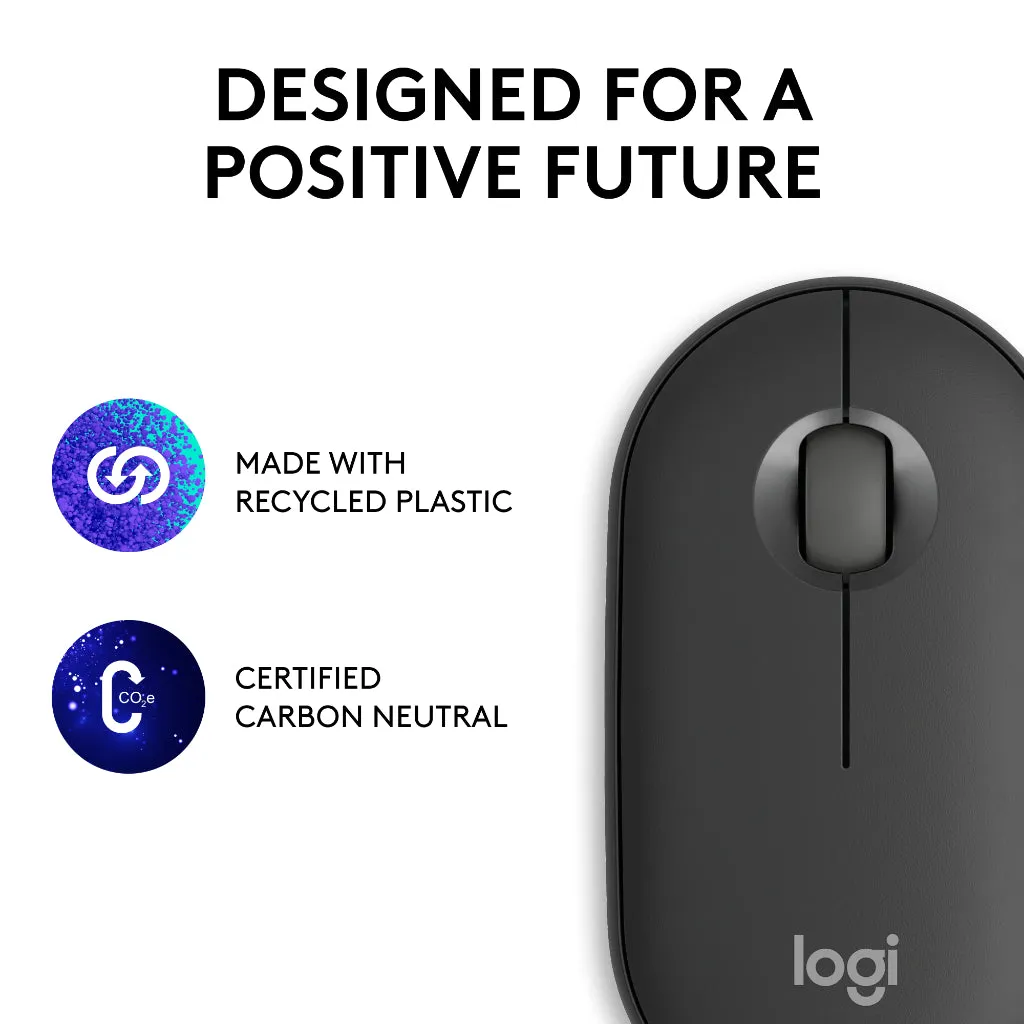 Logitech Pebble Mouse 2 M350s Slim Bluetooth Wireless Mouse, Portable, Lightweight, Customizable Button, Quiet Clicks, Easy-Switch, Rose / White