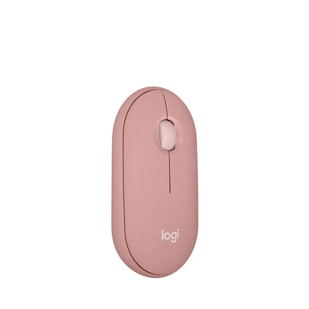 Logitech Pebble Mouse 2 M350s Slim Bluetooth Wireless Mouse, Portable, Lightweight, Customizable Button, Quiet Clicks, Easy-Switch, Rose / White