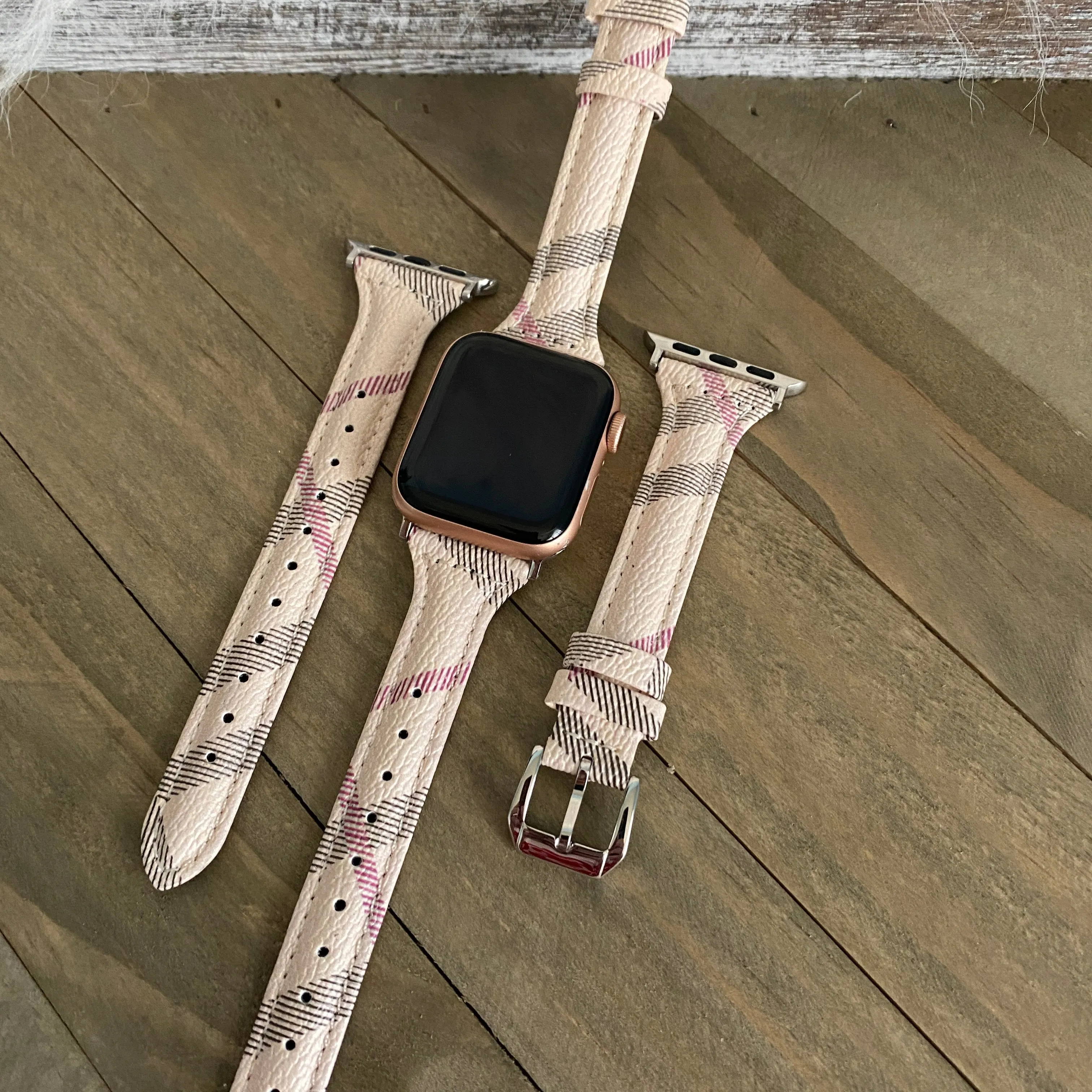 London Plaid Slim Leather Band For Apple Watch