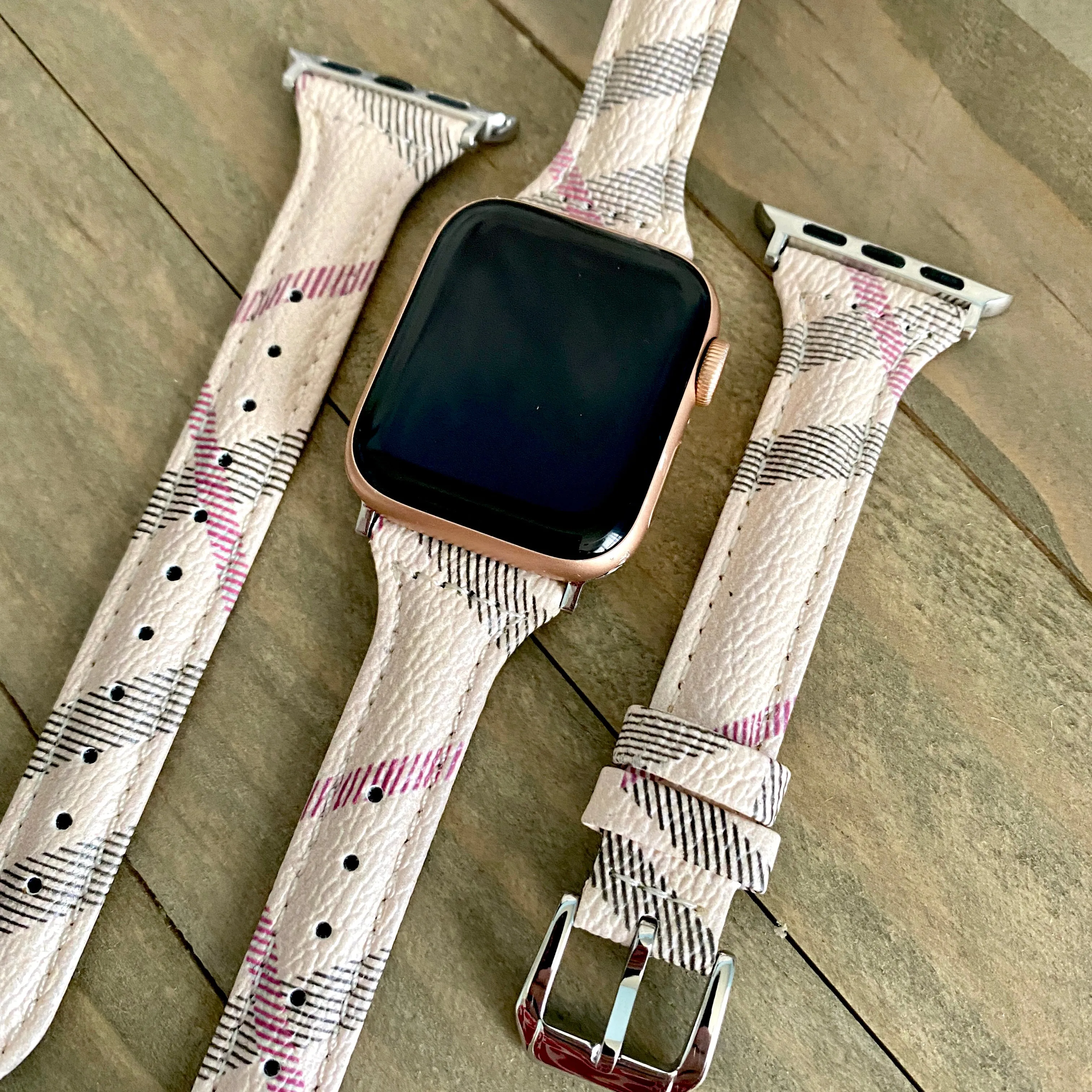 London Plaid Slim Leather Band For Apple Watch