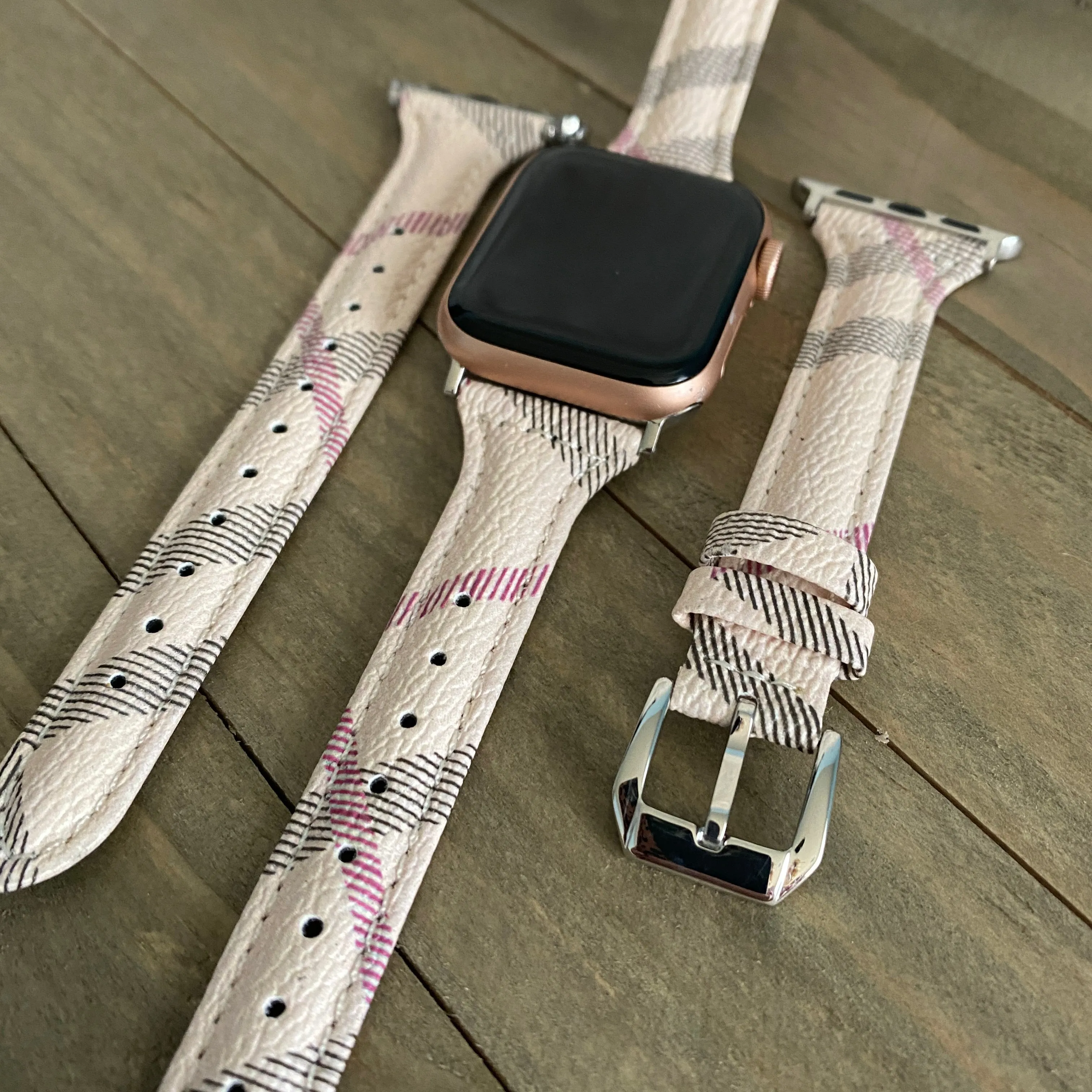 London Plaid Slim Leather Band For Apple Watch