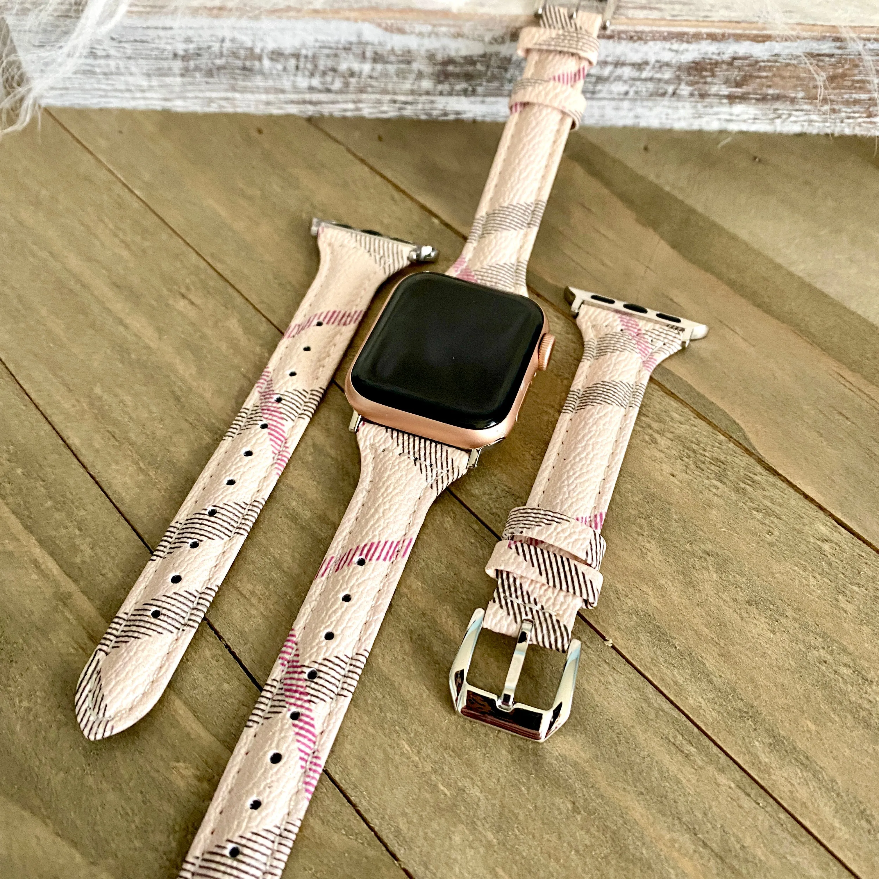 London Plaid Slim Leather Band For Apple Watch