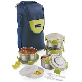 Magnus Aura 4-Piece Stainless Steel Lunch Box Set with Tiffin Bags, Utensils & Pouch | Airtight, Leakproof Containers for Office Men, Women, Kids | Insulated Covers, BPA-Free Lunch Boxes for Kids