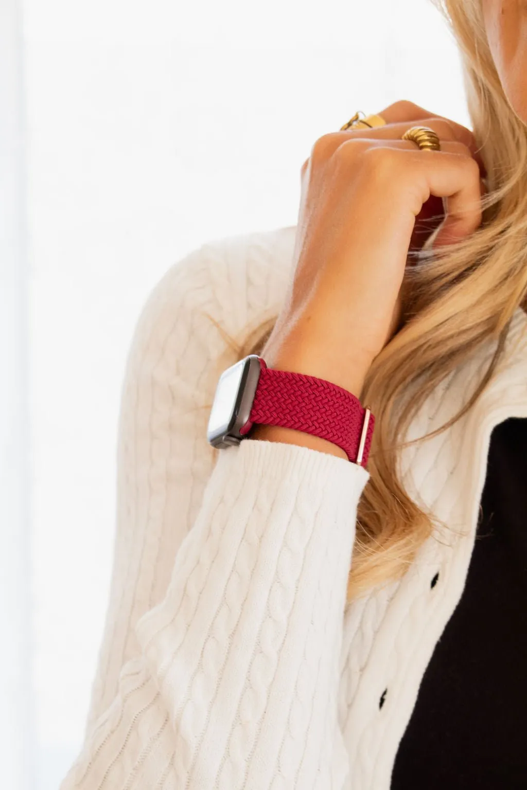 Maroon Thick Weaved Adjustable Elastic Watch Band