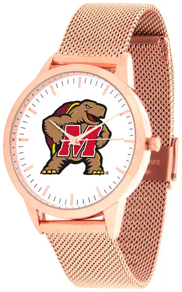 Maryland Terrapins Statement Mesh Band Unisex Watch - Rose