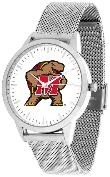 Maryland Terrapins Statement Mesh Band Unisex Watch - Silver