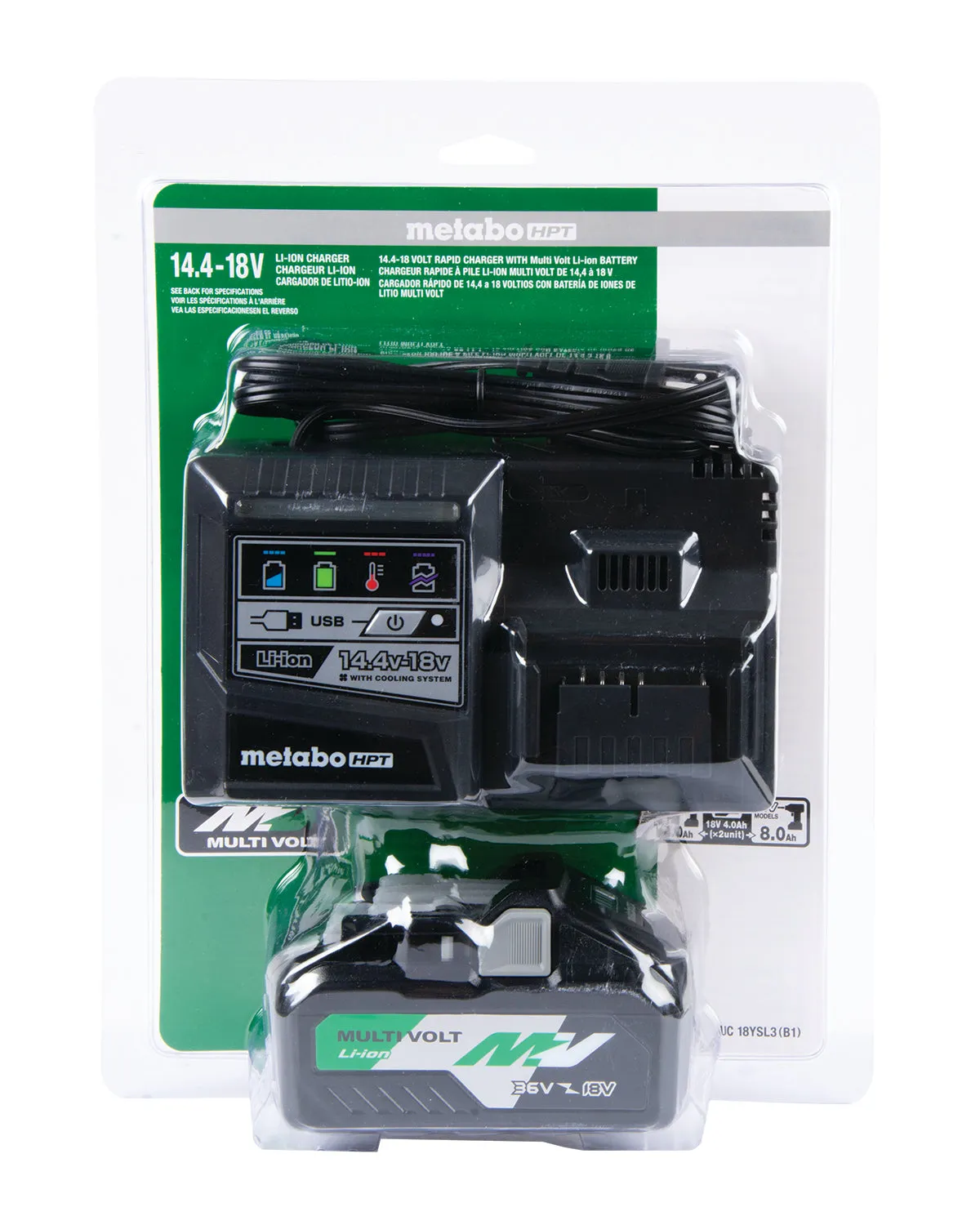 Metabo HPT UC18YSL3B1M 36V/18V MultiVolt Lithium Ion Slide Battery and Charger Starter Kit (4.0Ah/8.0Ah)