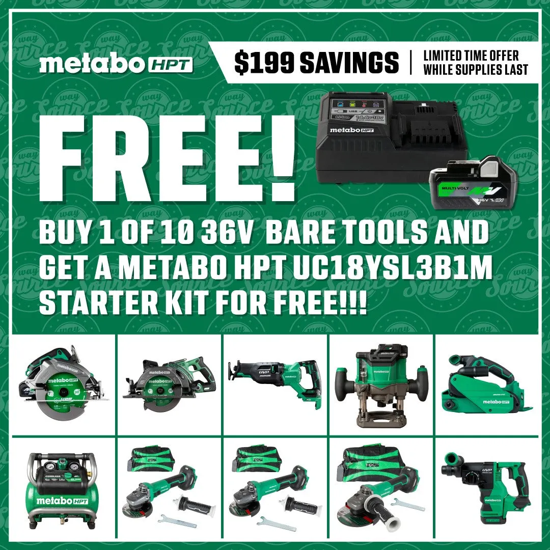 Metabo HPT UC18YSL3B1M 36V/18V MultiVolt Lithium Ion Slide Battery and Charger Starter Kit (4.0Ah/8.0Ah)