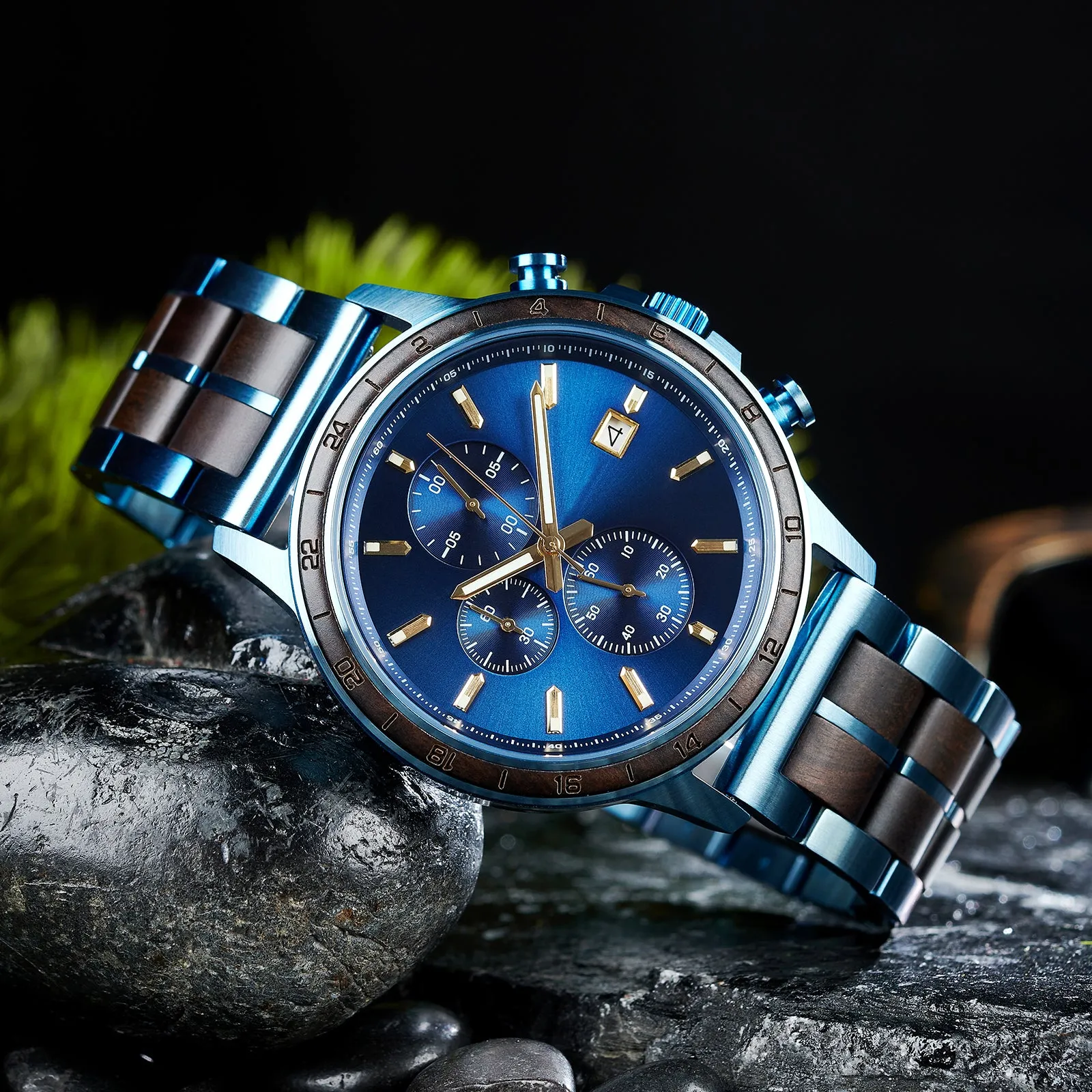 Milan - Blue Steel & Ebony Chronograph