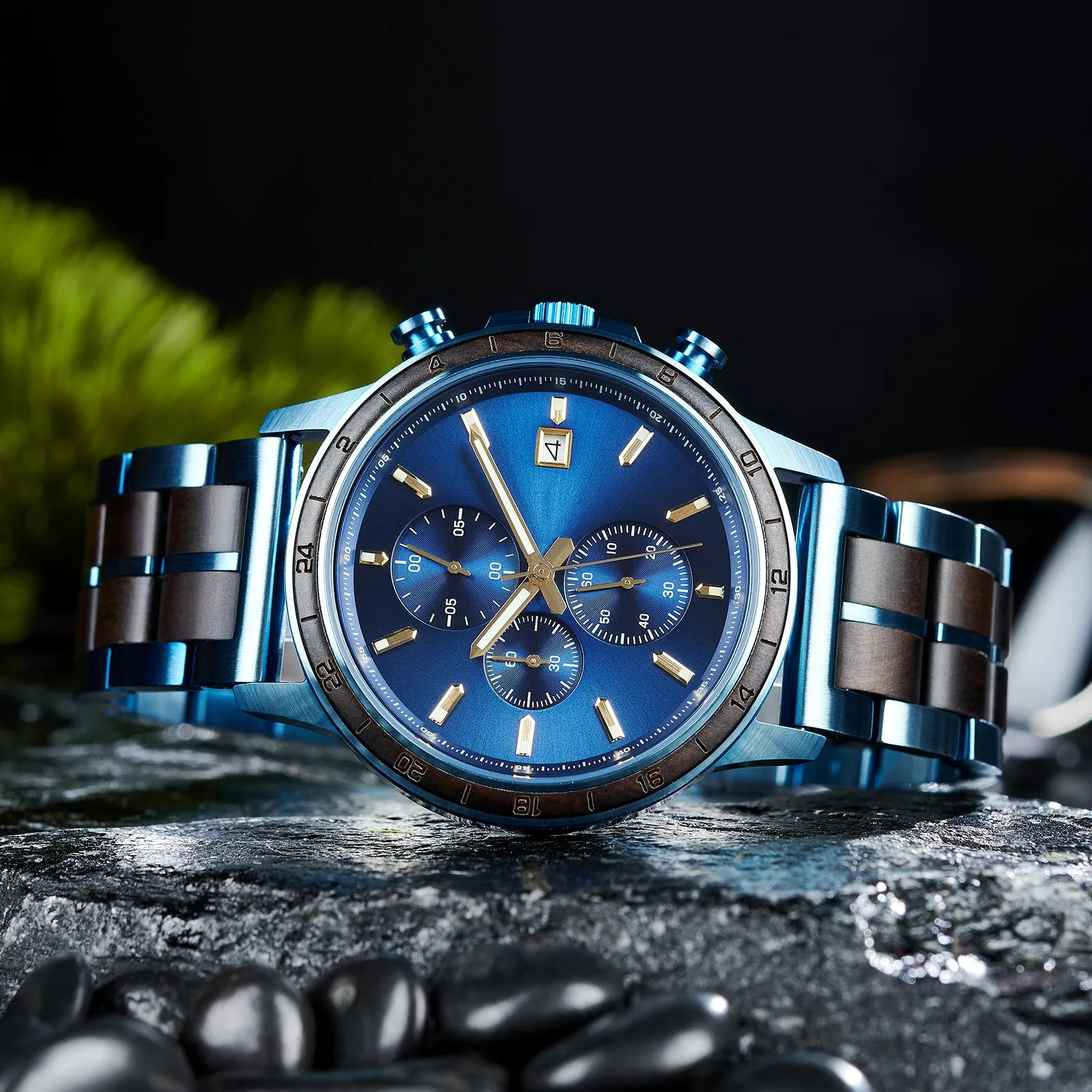 Milan - Blue Steel & Ebony Chronograph