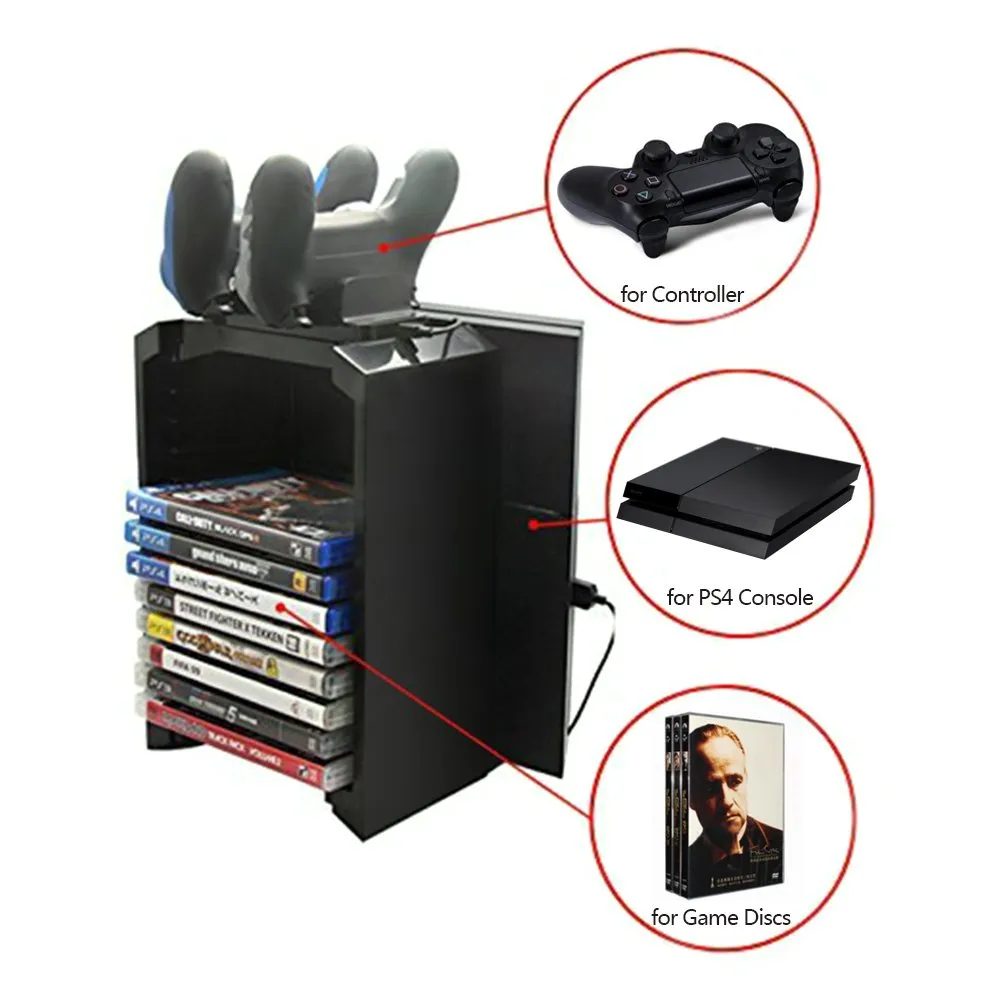 Multi-Functional Disk Storage Stand Kit With Charging Dock For Ps4 Tp4-025