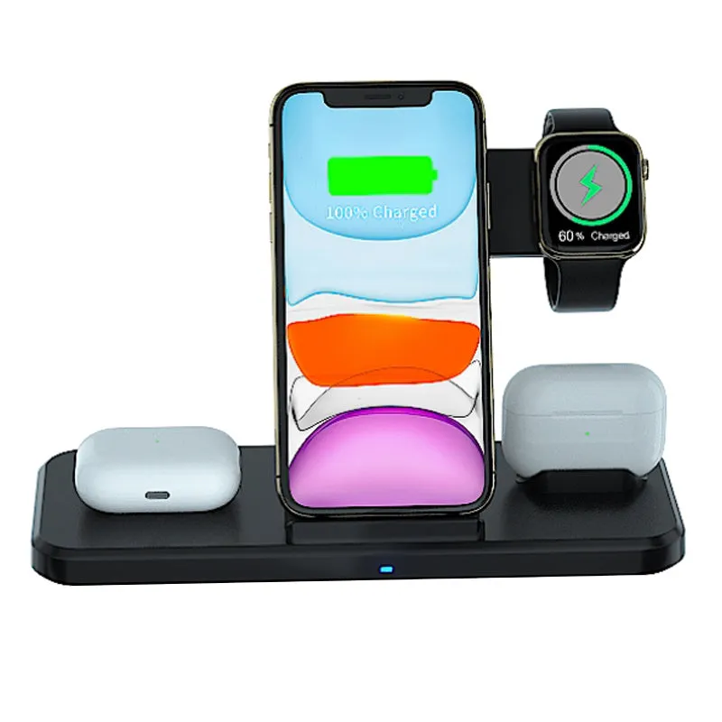 New Arrival 15W Fast Qi Mobile Phone Charging Station Dock 4 in 1 Foldable Stand Wireless Charger For iPhone Airpods Watch