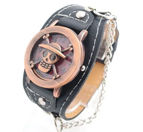 New Arrival Leather Watch wristwatches Cool Skull with Cover Design Leather Watch men TOP quality