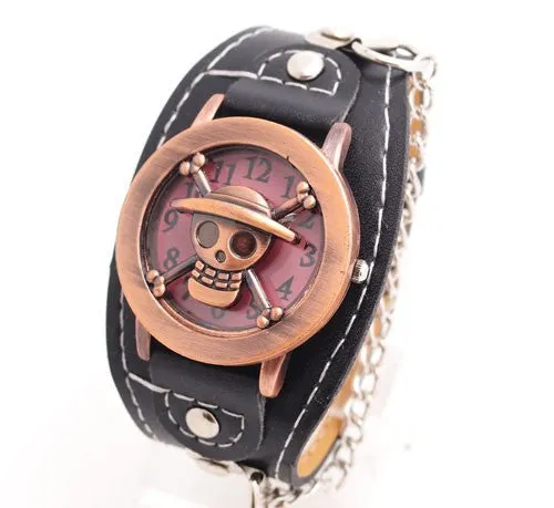 New Arrival Leather Watch wristwatches Cool Skull with Cover Design Leather Watch men TOP quality