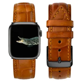 Orange Carrot Alligator Leather Watch Band Crocodile Strap Compatible with Apple Watch IWatch Series 7 6 5 4 3 2 1 SE | AW-153