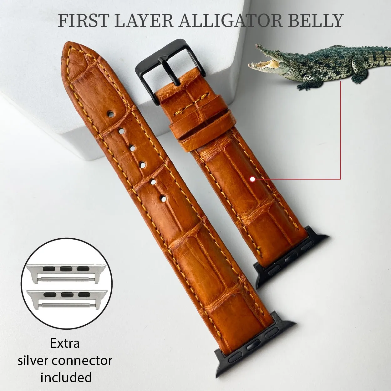 Orange Carrot Alligator Leather Watch Band Crocodile Strap Compatible with Apple Watch IWatch Series 7 6 5 4 3 2 1 SE | AW-153