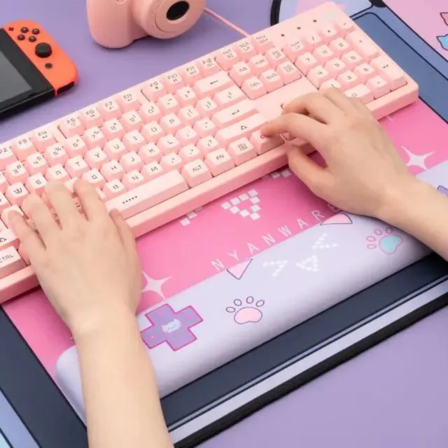 Pink Cat Keyboard and Mouse Pad   Wrist Rest