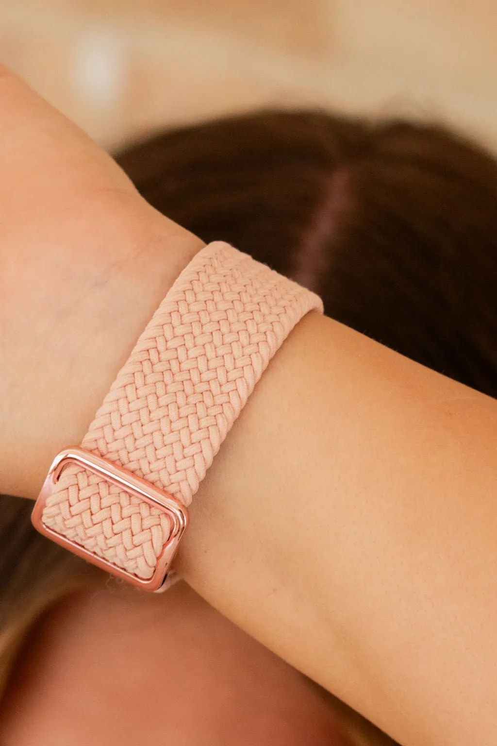 Pink Thick Weaved Adjustable Elastic Watch Band