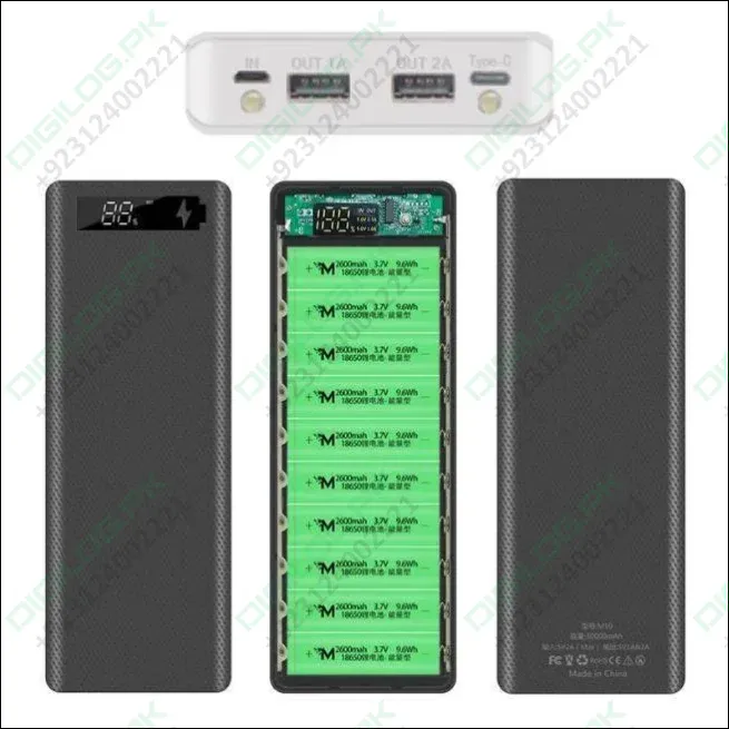 Power Bank Case 10 Cell 18650 Rechargeable Batteries Dual Output/dual Input Micro Usb And Type-c 10 Cell Power Bank Case