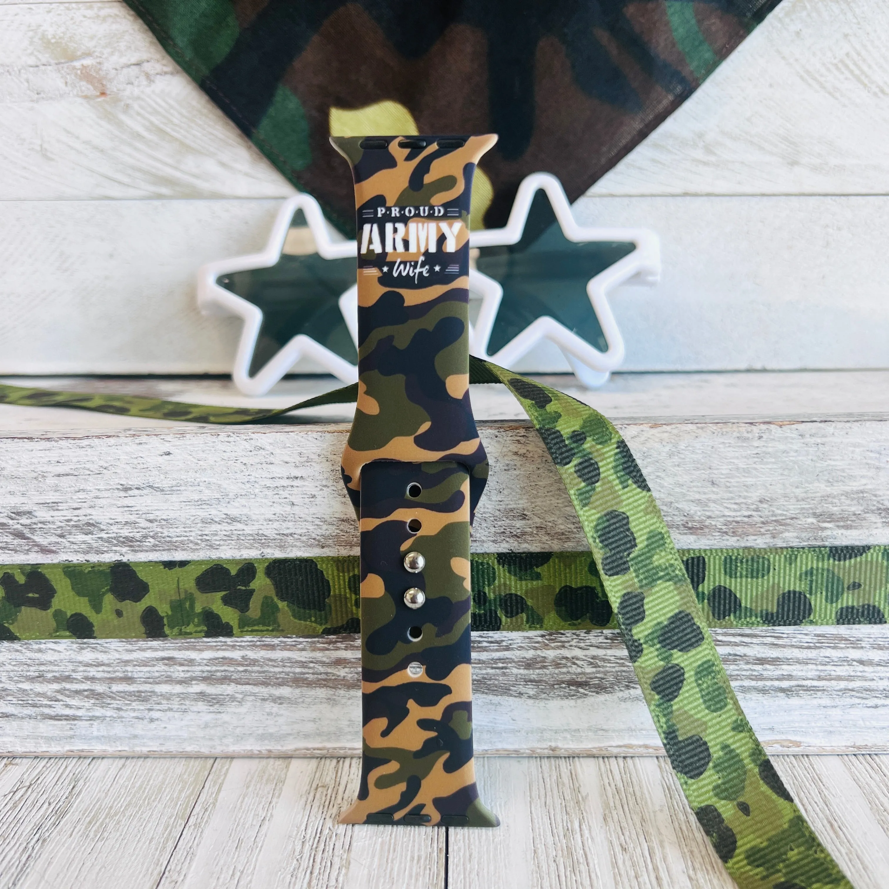 Proud Army Wife Print Silicone Band For Apple Watch