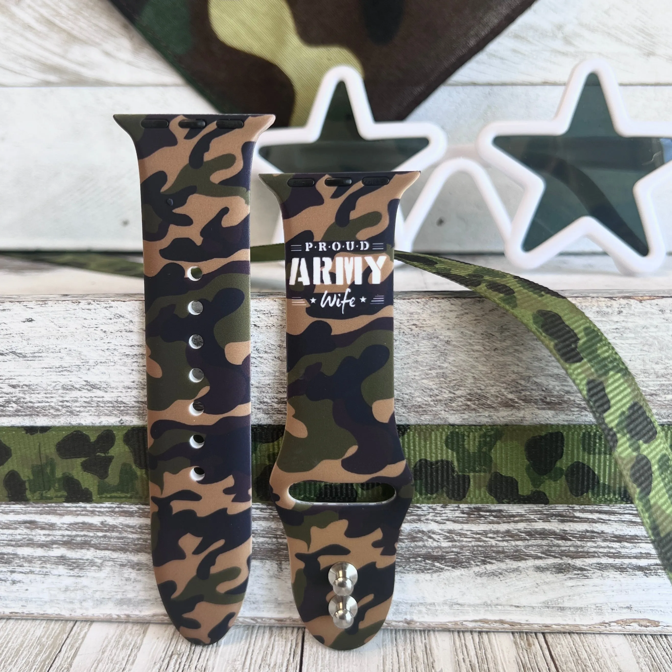 Proud Army Wife Print Silicone Band For Apple Watch