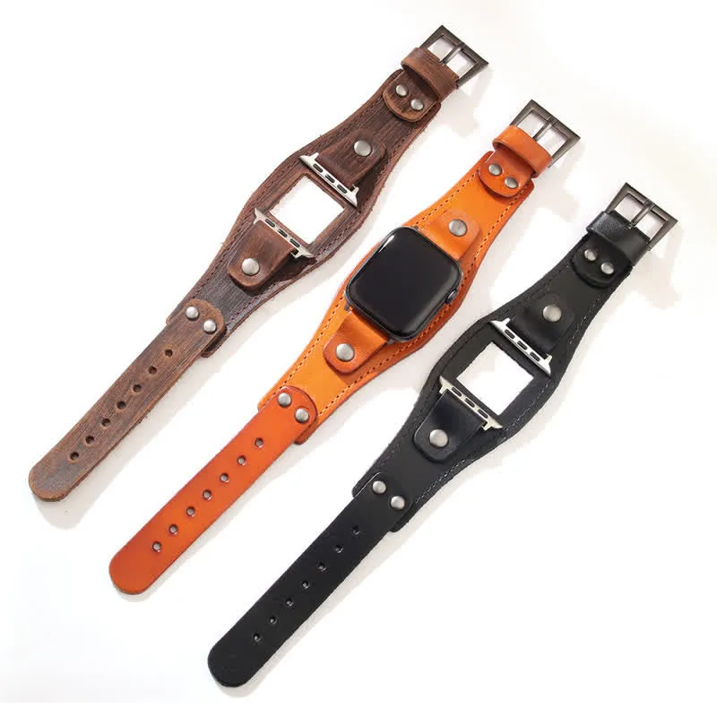 Punk Genuine Leather Bracelet Smart Watch Band