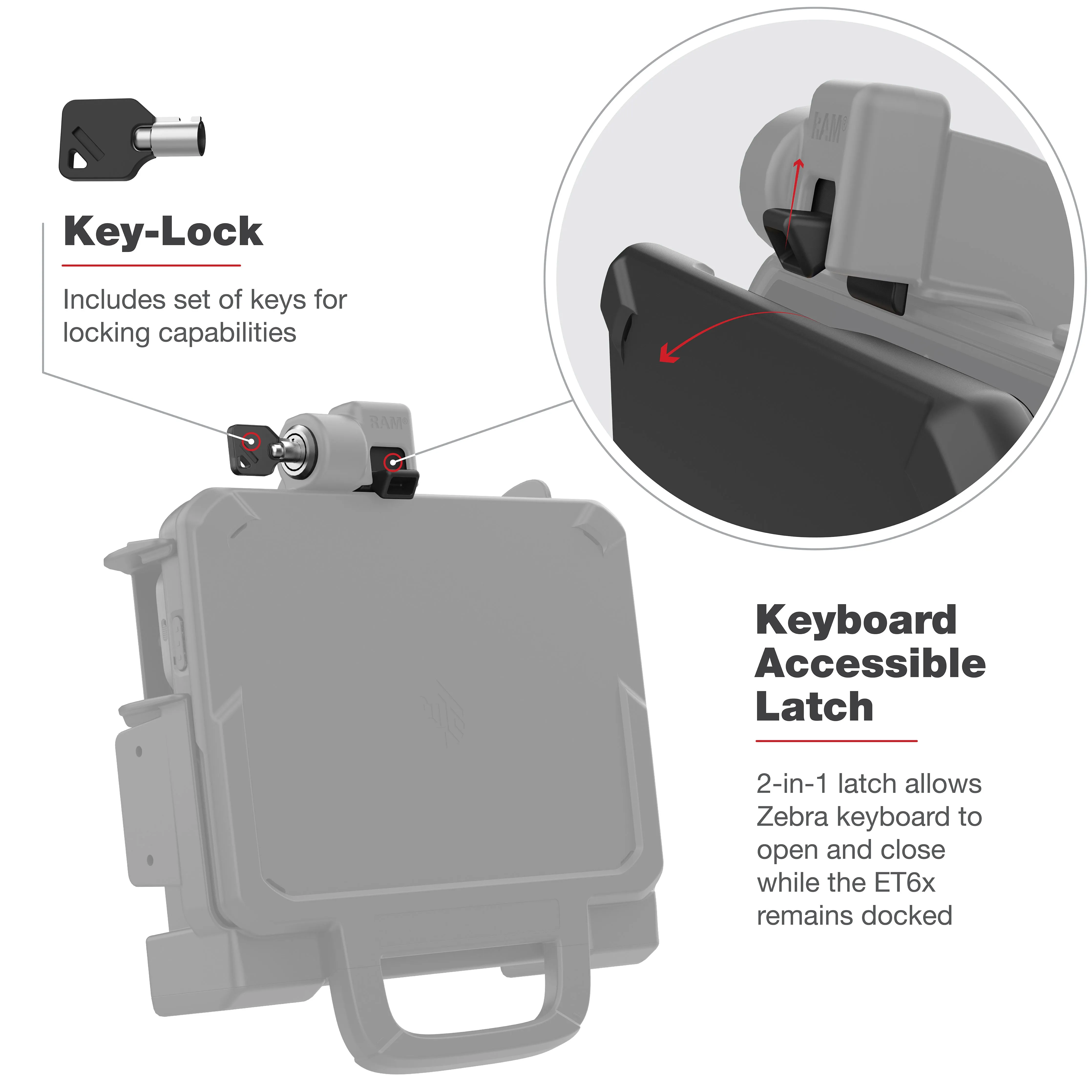 RAM® Power   Dual USB Locking Dock for Zebra ET6x - Heated Pins