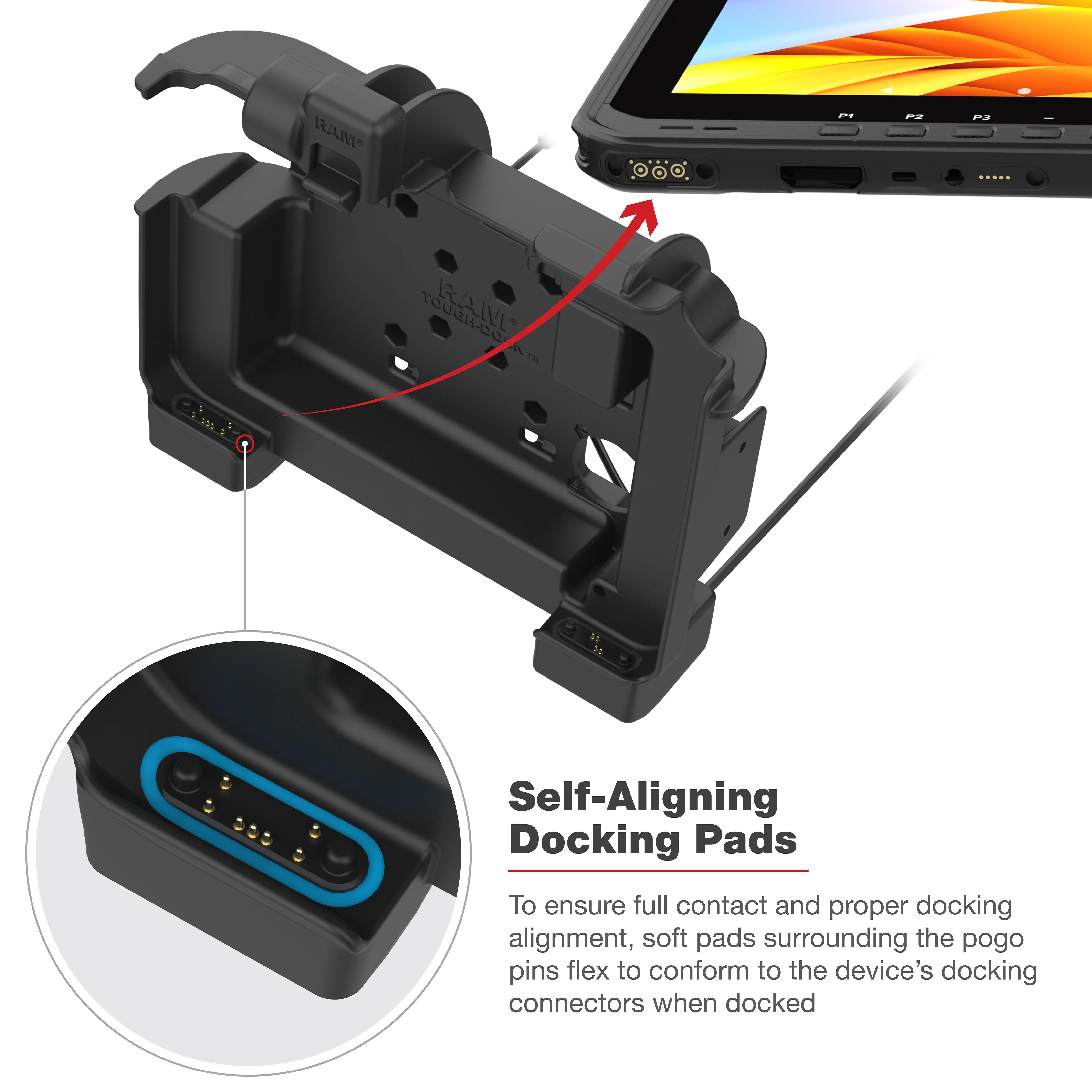 RAM® Power   Dual USB Locking Dock for Zebra ET6x - Heated Pins