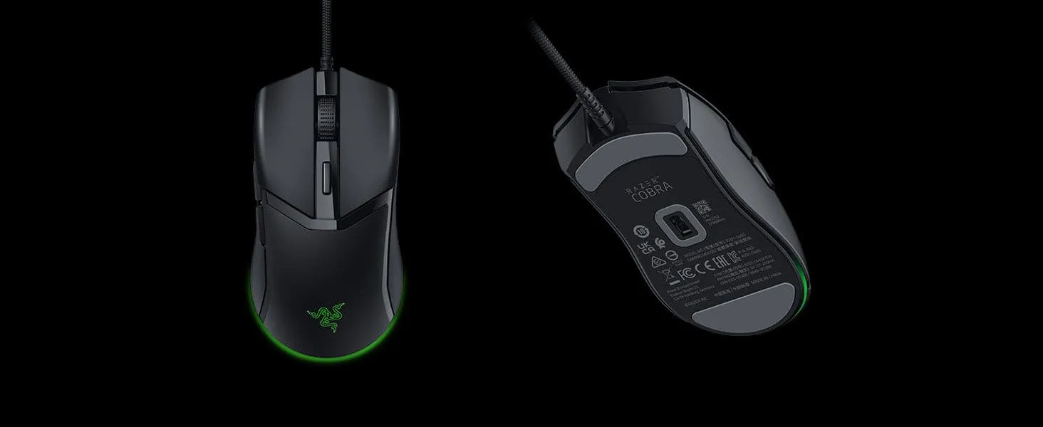 Razer Cobra Lightweight Wired Gaming Mouse, 57g, Chroma RGB Lighting, Optical Mouse Switches Gen-3, Precise Sensor Adjustments - Black