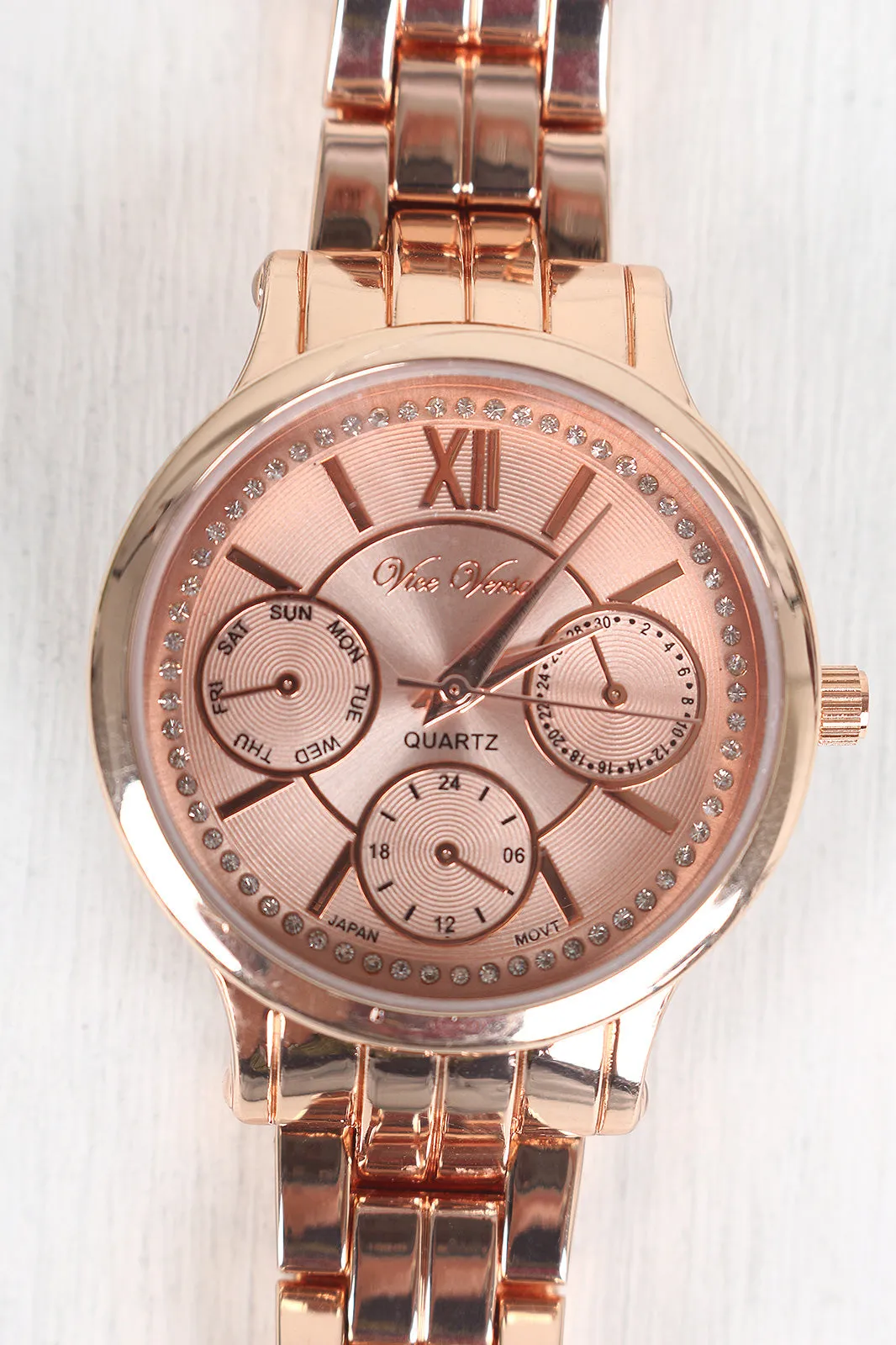 Rhinestone Accent Chronograph Watch