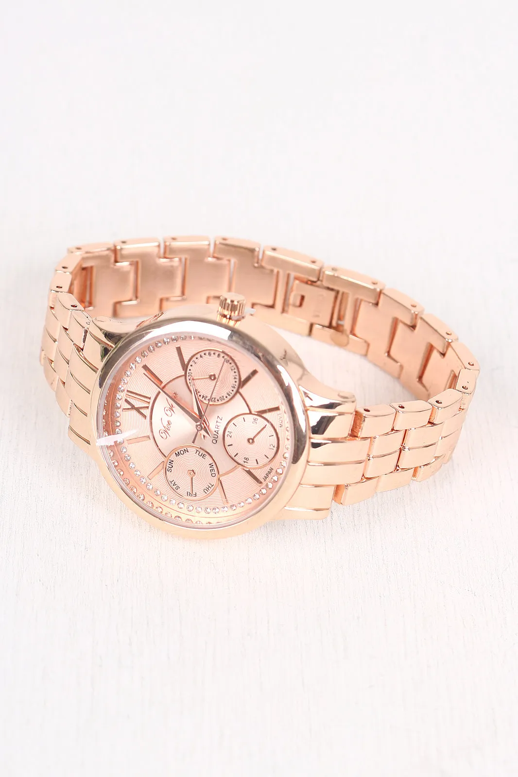 Rhinestone Accent Chronograph Watch