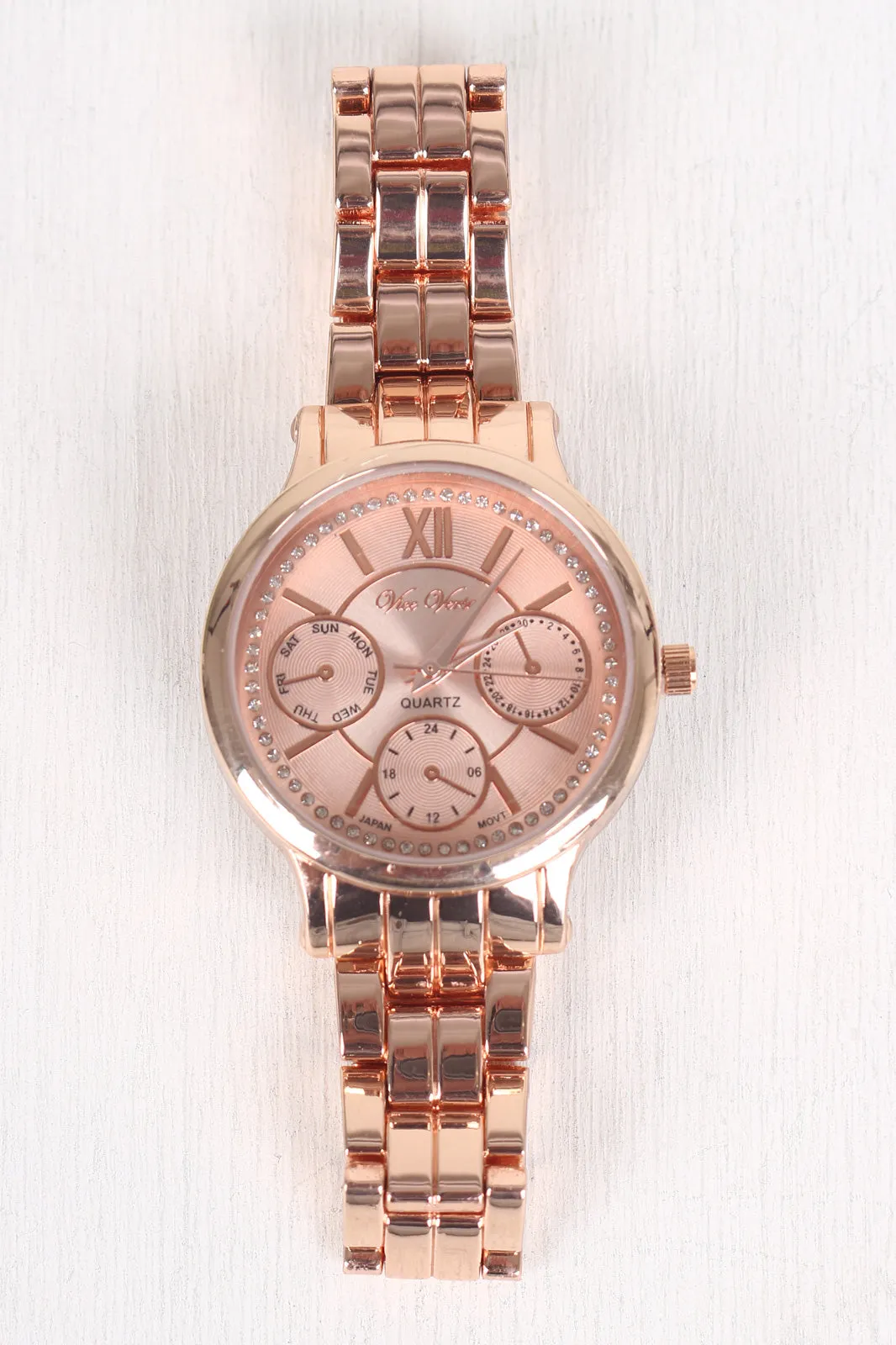 Rhinestone Accent Chronograph Watch