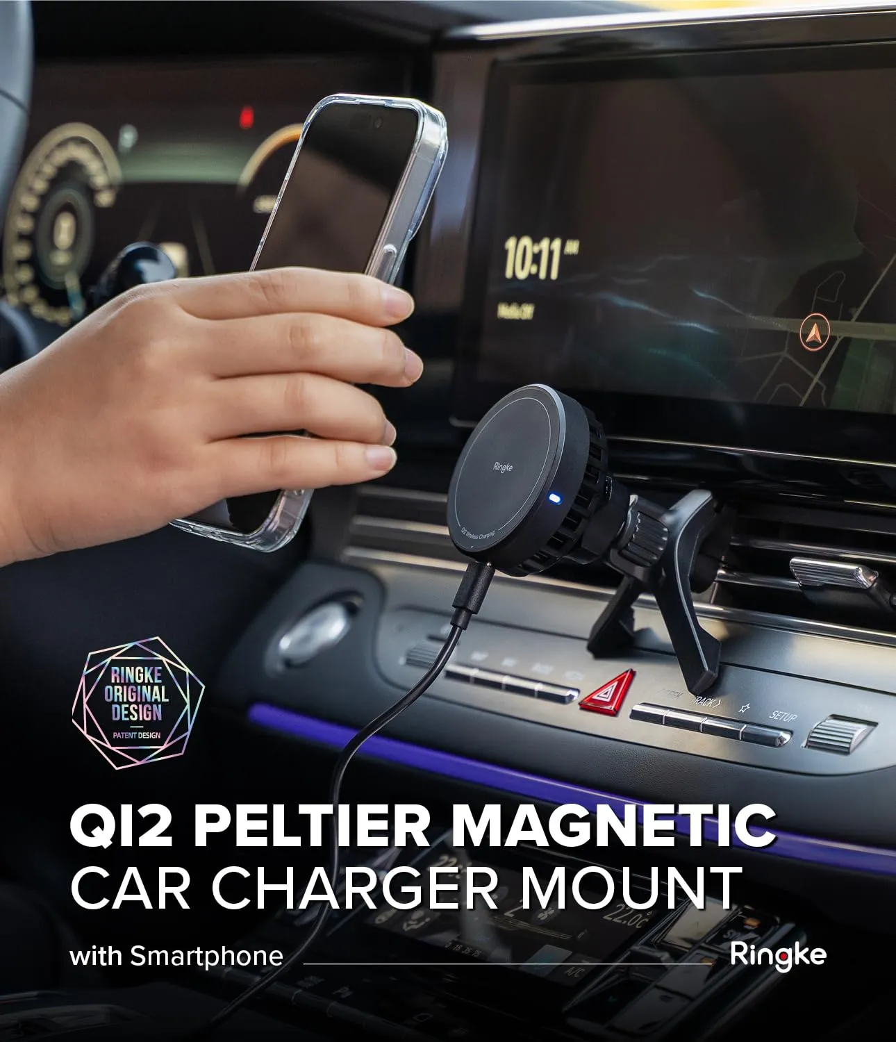 Ringke Qi2 Peltier Magnetic Car Charger Mount 15W Fast MagSafe Wireless Charging Car Phone Holder