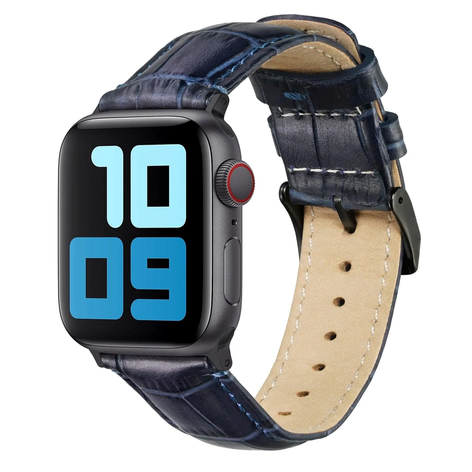 Ritche Navy Blue Leather Watch Bands For Apple Watch Series 1 - 7, SE