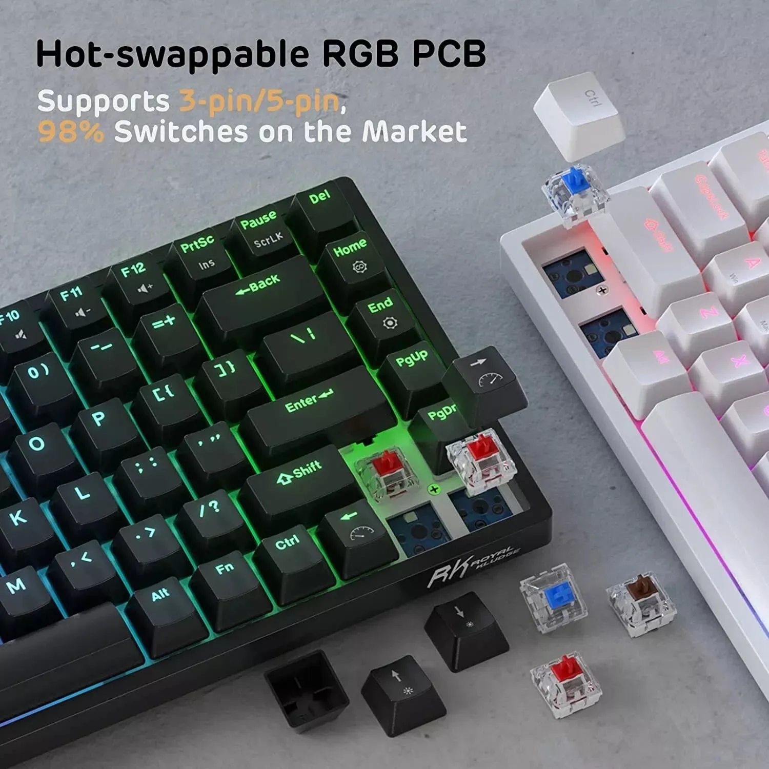 Royal Kludge RK84 RGB Tri-Mode Hot Swap Keyboard - Red Switch (Black)