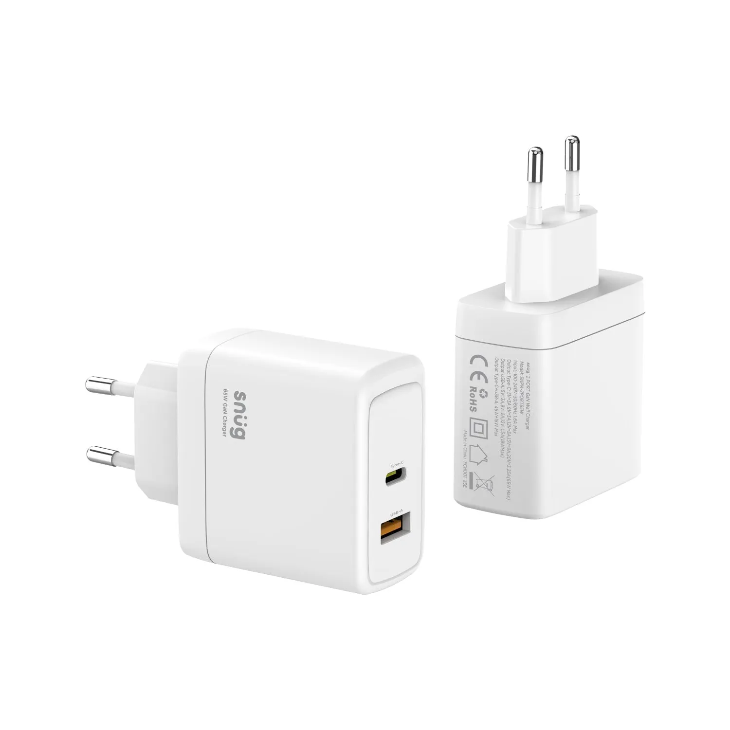 Snug 2 Port PD GaN Wall Charger - 65W