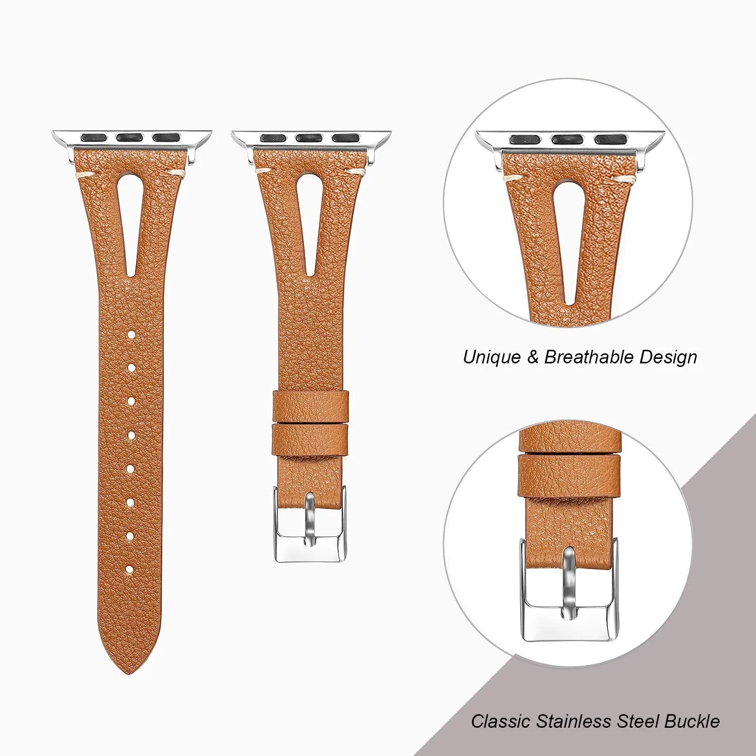 Soft Slim Leather Brown Band For Apple Watch