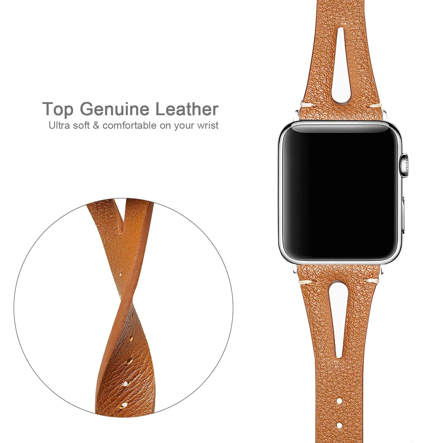 Soft Slim Leather Brown Band For Apple Watch